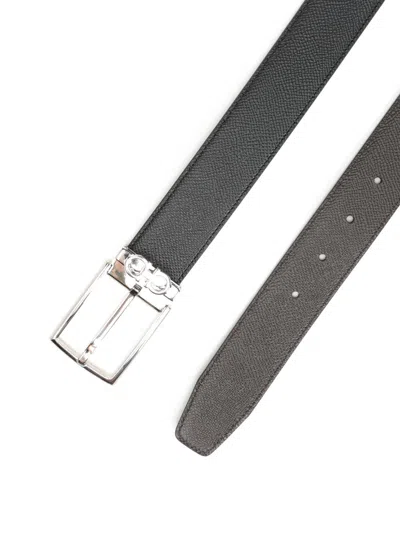 Ferragamo Black Reversible Belt With Gancini Buckle Belt In Grained Leather Man