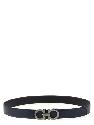 Ferragamo Reversible Belt With Adjustable Length And Metal Buckle In Blue