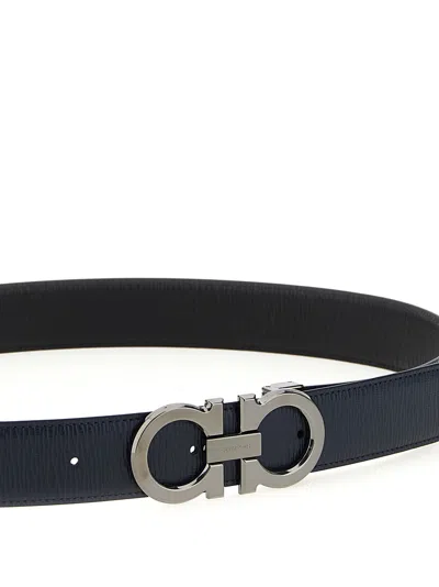 Ferragamo Reversible Belt With Adjustable Length And Metal Buckle In Blue