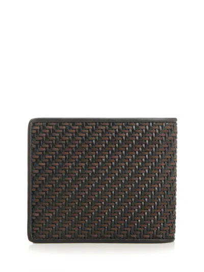 Ferragamo Woven Leather Bi-fold Wallet In Black