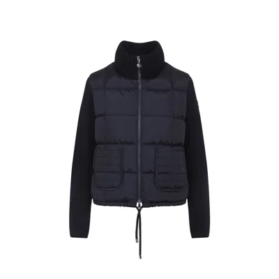 Moncler Navy Blue Padded Wool Zip-up Cardigan