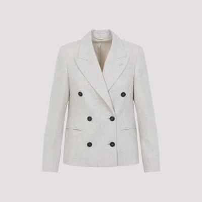 Brunello Cucinelli Double Breasted Wool And Cashmere Jacket In Neutral