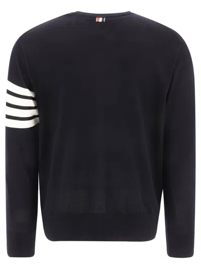 Thom Browne Striped Wool Round Neck Sweater In Blue