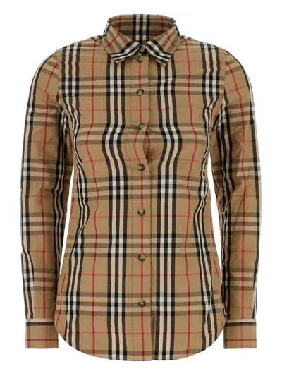 Burberry Cotton Shirt With Embroidered Check Pattern In Multi