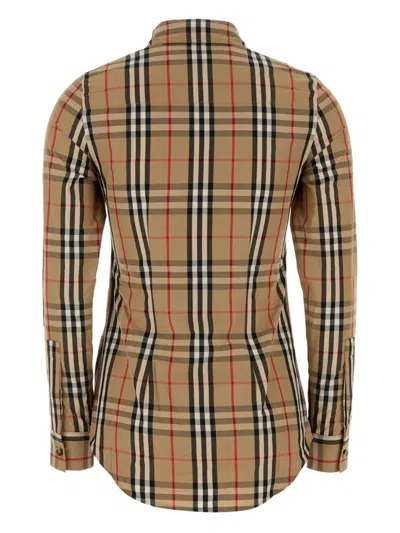 Burberry Cotton Shirt With Embroidered Check Pattern In Multi