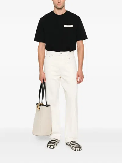 Jacquemus Black Crewneck T-shirt With Logo Detail In Black