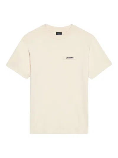 Jacquemus 'le T-shirt Gros Grain' Beige T-shirt With Logo Patch On The Front