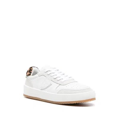 Philippe Model Nice Low Sneakers In White Suede And Leather