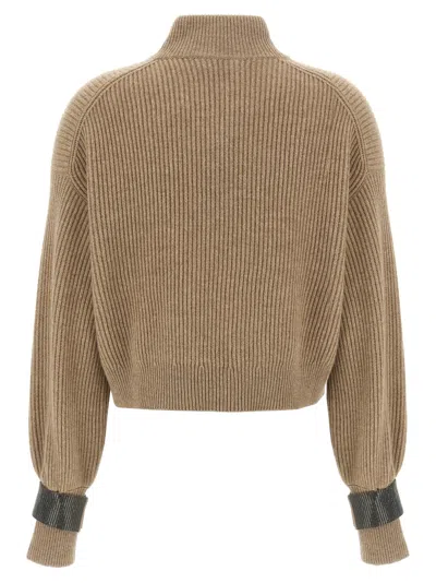 Brunello Cucinelli Monile Crop Cuff Sweater Sweaters And Cardigans Brown
