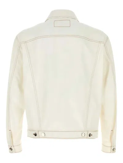 Fendi Denim Jacket With Adjustable Hem And Chest Pockets In Neutral