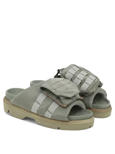 Sacai Pocket Mismatched Slides In Green