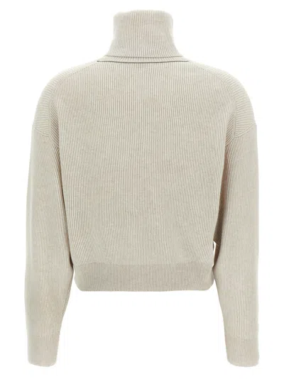 Brunello Cucinelli Ribbed Turtleneck Sweater With Dropped Shoulders In Neutral