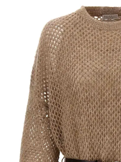 Brunello Cucinelli Hazelnut Color Midi Dress With Waist Belt In Brown