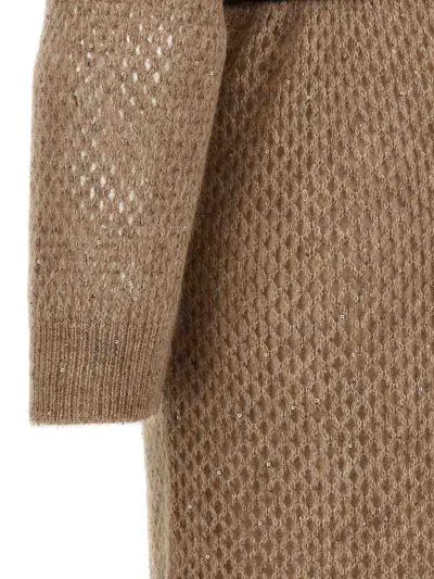 Brunello Cucinelli Hazelnut Color Midi Dress With Waist Belt In Brown