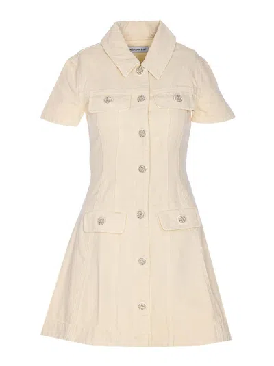 Self-portrait Structured Beige Dress With Classic Collar And Flap Pockets