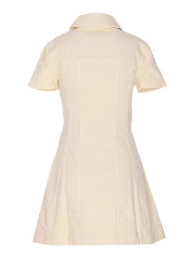 Self-portrait Structured Beige Dress With Classic Collar And Flap Pockets