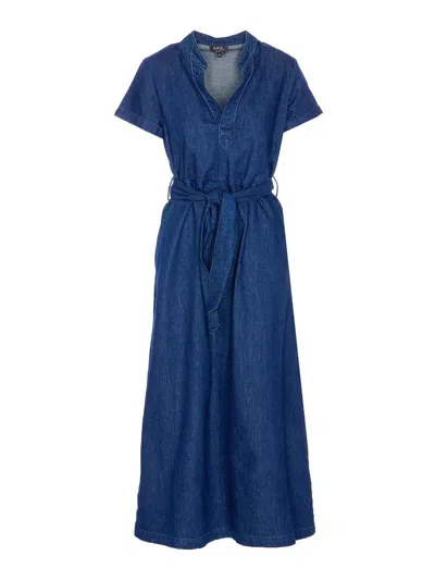 Apc A.p.c. "annelie" Dress In Blue