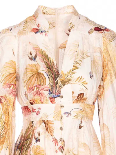Zimmermann Ascension Linen Plunge Midi Dress In Multi