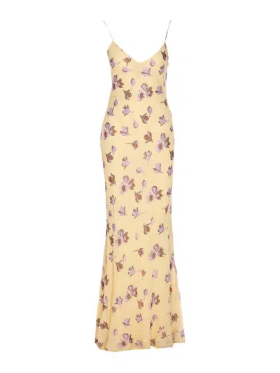 Self-portrait Floral Embellished Viscose Maxi Dress In Yellow