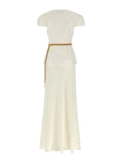 Self-portrait Self Portrait Cream Taffeta Chain Belt Maxi Dress