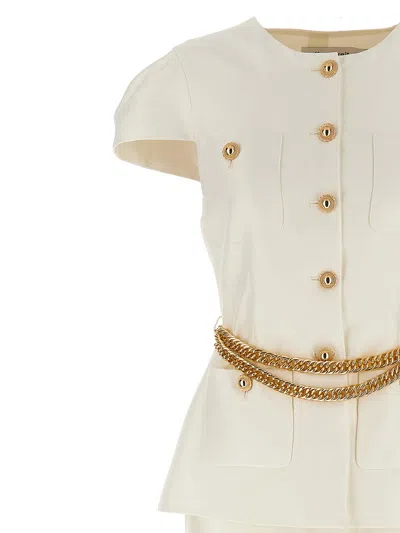 Self-portrait Self Portrait Cream Taffeta Chain Belt Maxi Dress