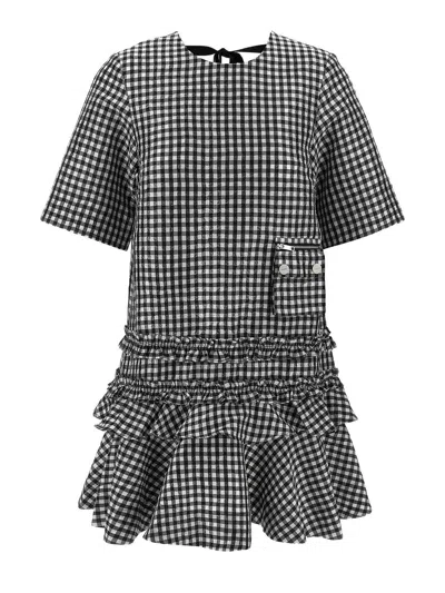 Ganni Mini Dress With Crinkled Check Pattern In Multi