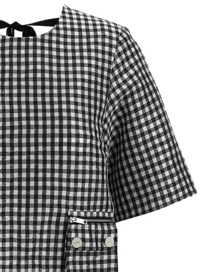 Ganni Mini Dress With Crinkled Check Pattern In Multi