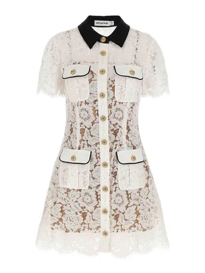 Self-portrait Short Dress With Floral Lace Embroidery Self Portrait In White