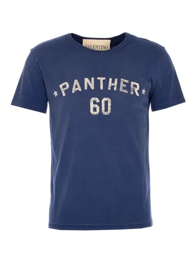 Valentino Panther Graphic Print Crew Neck T-shirt In Blue