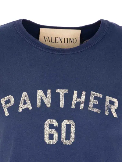 Valentino Panther Graphic Print Crew Neck T-shirt In Blue