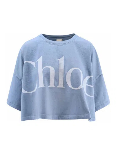 Chloé Cotton Jersey Logo Crop T-shirt In Blue