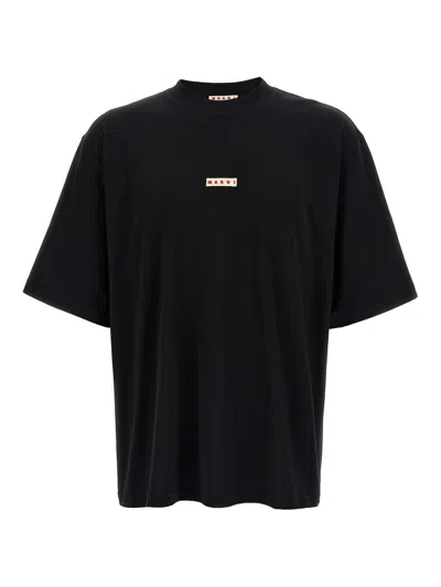 Marni Cotton T Shirt With Logo Print In Black