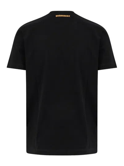Dsquared2 Black Crewneck T-shirt With Print On The Front And Logo Lettering On The Rear