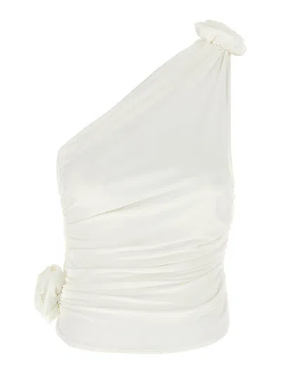 Magda Butrym One-shoulder Top With 3d Floral Applications In Neutral