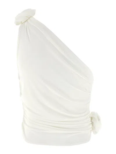 Magda Butrym One-shoulder Top With 3d Floral Applications In Neutral