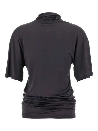 Lemaire Silk Crewneck Top With Knotted Scarf Detail In Black