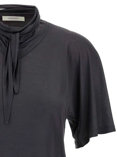 Lemaire Silk Crewneck Top With Knotted Scarf Detail In Black