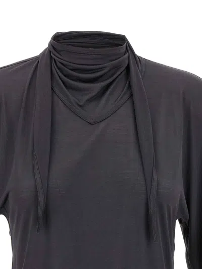 Lemaire Silk Crewneck Top With Knotted Scarf Detail In Black