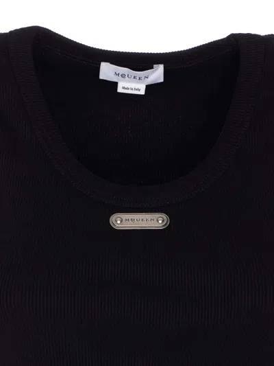 Alexander Mcqueen Ribbed Sleeveless Top With Fitted Silhouette In Black
