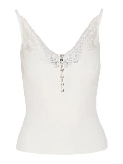 Self-portrait Lace-trimmed Ribbed Top