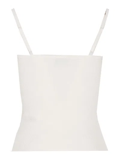 Self-portrait Lace-trimmed Ribbed Top
