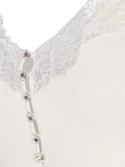 Self-portrait Lace-trimmed Ribbed Top