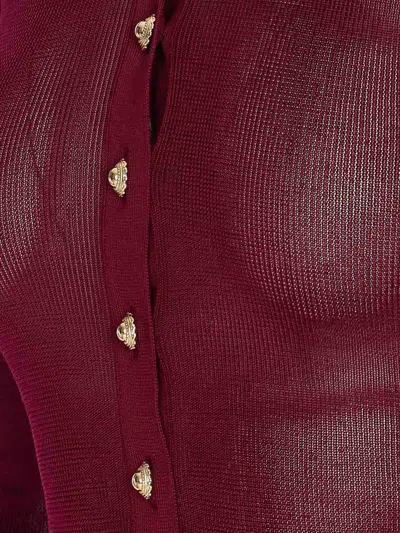 Self-portrait Bordeaux Viscose Bodysuit With Classic Collar