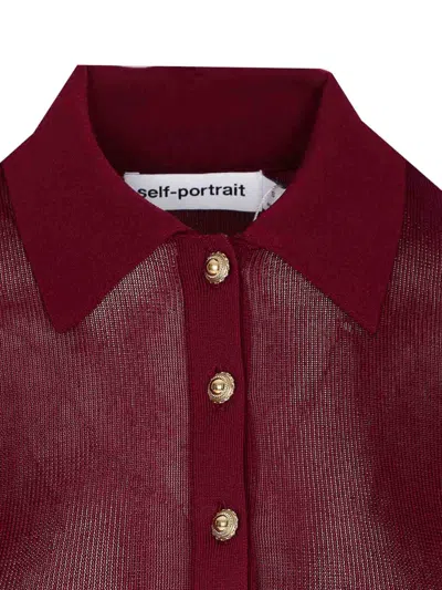 Self-portrait Bordeaux Viscose Bodysuit With Classic Collar