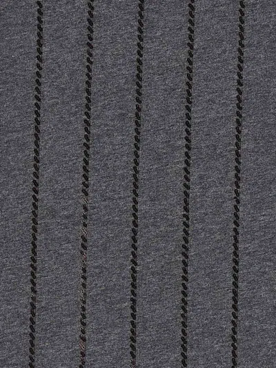 Brunello Cucinelli Sequin High Neck Sleeveless Top With Vertical Stripes