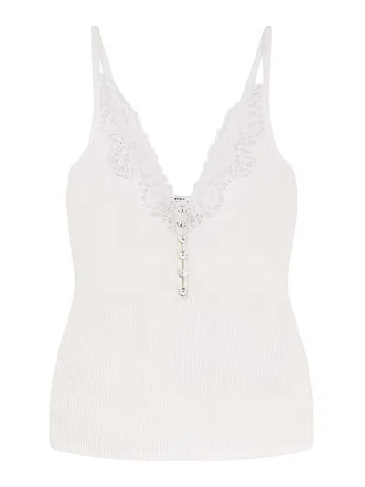 Self-portrait Ribbed Knit Top With Lace