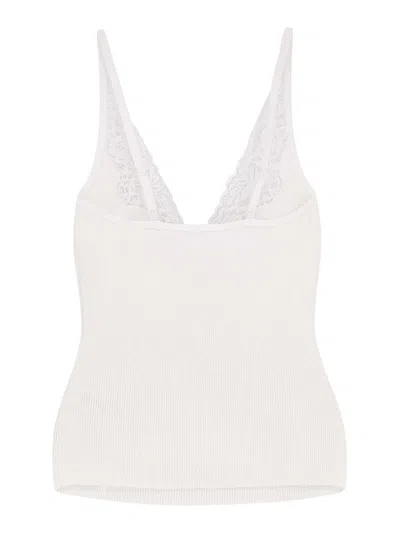 Self-portrait Ribbed Knit Top With Lace