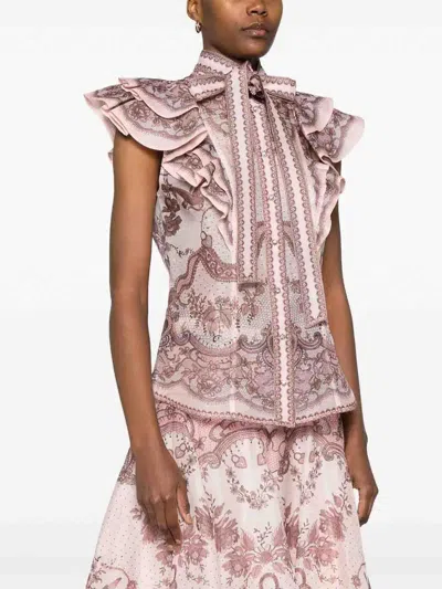 Zimmermann Crush Frilled Fitted Blouse In Pink