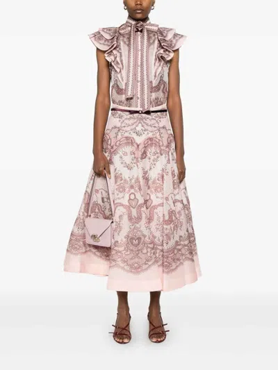 Zimmermann Crush Frilled Fitted Blouse In Pink