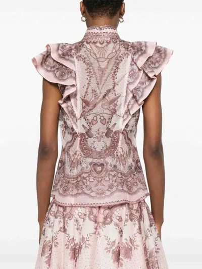 Zimmermann Crush Frilled Fitted Blouse In Pink
